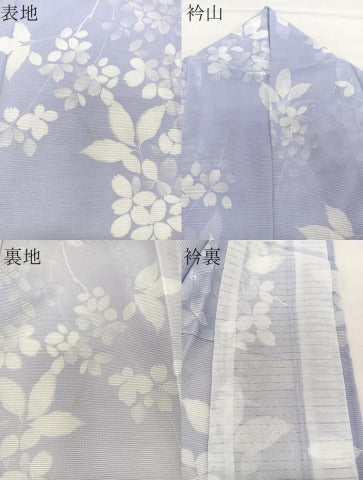 平和屋着物＊夏物　小紋　絽　枝花文　洗える着物　CABH5206xi