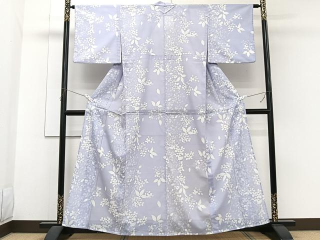 平和屋着物＊夏物　小紋　絽　枝花文　洗える着物　CABH5206xi