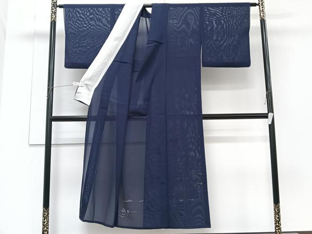 平和屋着物＊夏物　無地絵羽訪問着　絽　草花文　鉄紺色　正絹　逸品　CABH5219xi