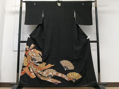 平和屋着物■豪華黒留袖　駒刺繍　束ね熨斗花文　金彩　正絹　逸品　未使用　CABH5261xi　