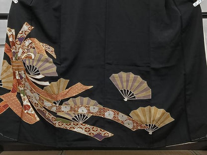 平和屋着物■豪華黒留袖　駒刺繍　束ね熨斗花文　金彩　正絹　逸品　未使用　CABH5261xi　