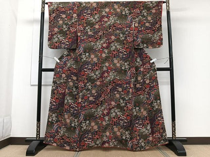 平和屋着物■上質な小紋　辻が花　金彩　鬼しぼ縮緬　正絹　逸品　CABH5267xi