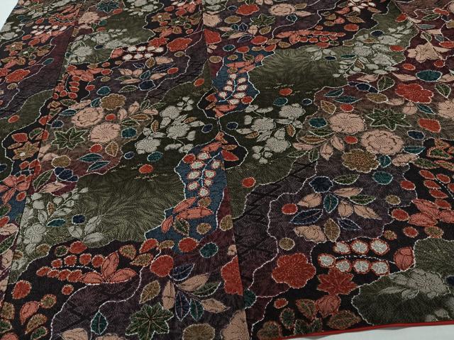 平和屋着物■上質な小紋　辻が花　金彩　鬼しぼ縮緬　正絹　逸品　CABH5267xi