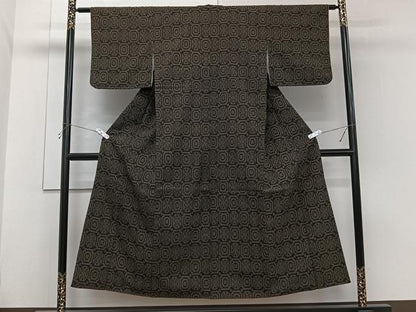 平和屋着物■上質な紬　幾何学文　黒地　正絹　逸品　CABH5276xi