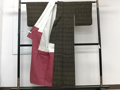 平和屋着物■上質な紬　幾何学文　黒地　正絹　逸品　CABH5276xi