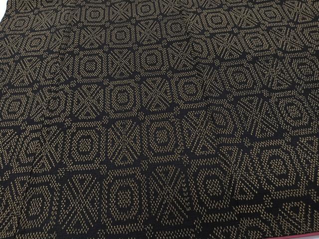 平和屋着物■上質な紬　幾何学文　黒地　正絹　逸品　CABH5276xi