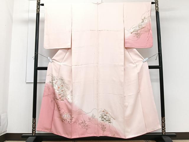 平和屋着物■訪問着　刺繍　檜扇花文　暈し染め　金彩　正絹　逸品　CABH5278xi