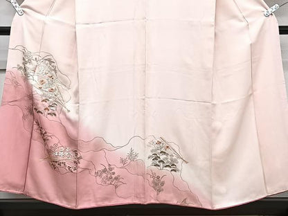 平和屋着物■訪問着　刺繍　檜扇花文　暈し染め　金彩　正絹　逸品　CABH5278xi