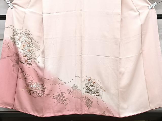 平和屋着物■訪問着　刺繍　檜扇花文　暈し染め　金彩　正絹　逸品　CABH5278xi