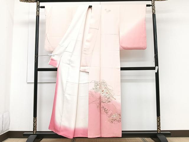 平和屋着物■訪問着　刺繍　檜扇花文　暈し染め　金彩　正絹　逸品　CABH5278xi