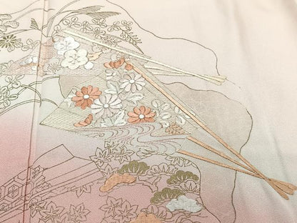 平和屋着物■訪問着　刺繍　檜扇花文　暈し染め　金彩　正絹　逸品　CABH5278xi