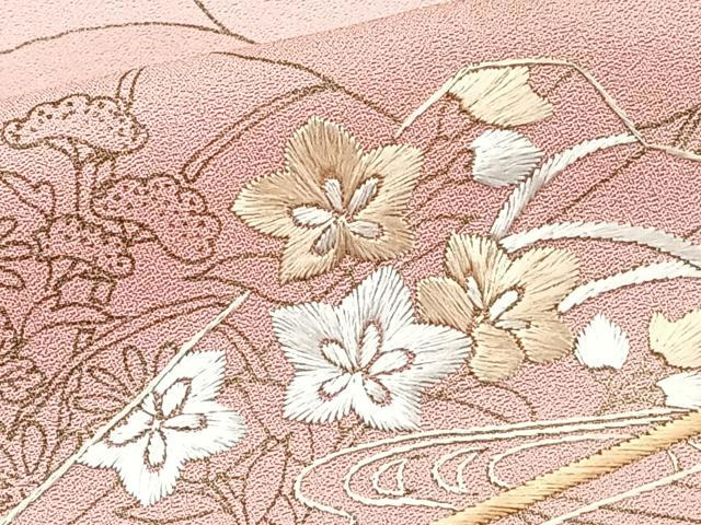 平和屋着物■訪問着　刺繍　檜扇花文　暈し染め　金彩　正絹　逸品　CABH5278xi