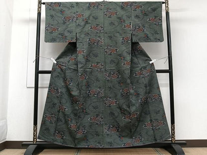 平和屋着物■越後大島紬　流水花文　反端付き　正絹　逸品　未使用　CABH5306xi