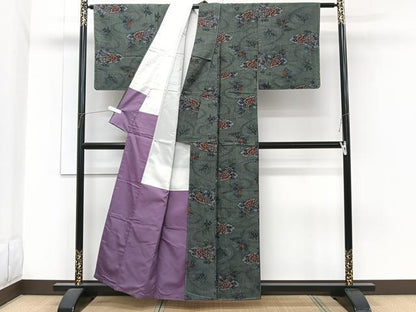 平和屋着物■越後大島紬　流水花文　反端付き　正絹　逸品　未使用　CABH5306xi