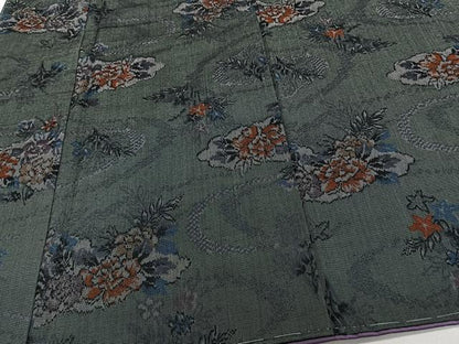 平和屋着物■越後大島紬　流水花文　反端付き　正絹　逸品　未使用　CABH5306xi