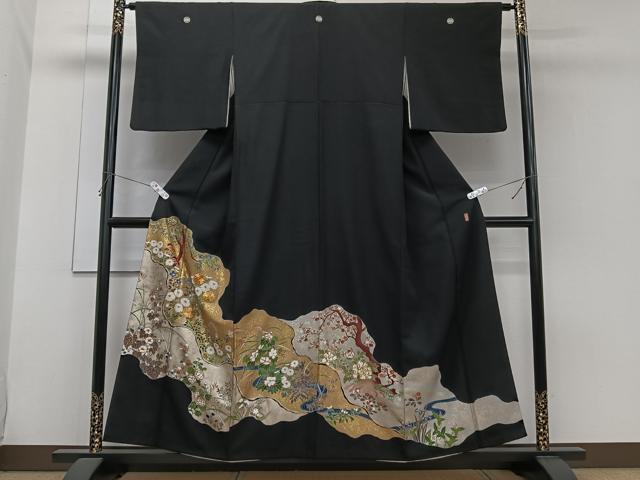 平和屋着物■豪華黒留袖　作家物　駒刺繍　道長流水草花文　金銀彩　正絹　逸品　CABH5310xi