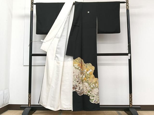 平和屋着物■豪華黒留袖　作家物　駒刺繍　道長流水草花文　金銀彩　正絹　逸品　CABH5310xi