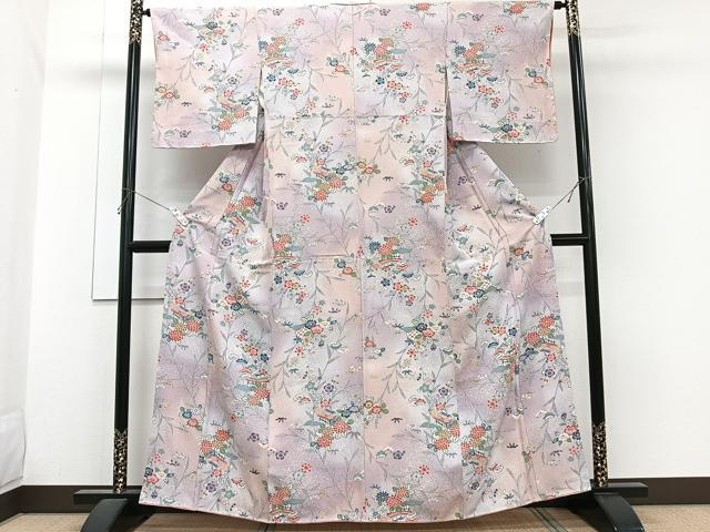 平和屋着物■上質な小紋　型染め　松竹梅風景花文　暈し染め　金彩　正絹　逸品　CABH5313xi