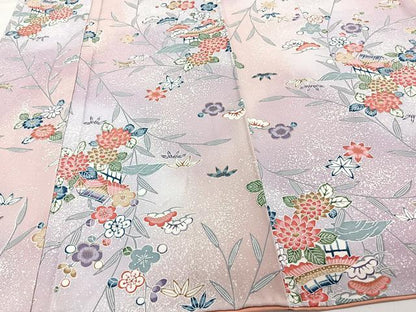 平和屋着物■上質な小紋　型染め　松竹梅風景花文　暈し染め　金彩　正絹　逸品　CABH5313xi