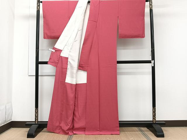 平和屋着物□上質な色無地 臙脂色 正絹 逸品 CABH5330xi