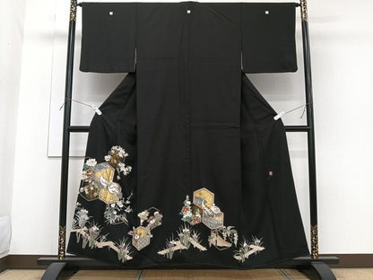 平和屋着物■豪華黒留袖　作家物　亀甲花鳥文　金彩　正絹　逸品　CABH5334xi