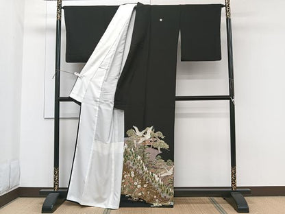 平和屋着物■豪華黒留袖　渡橋枝松鶴花文　暈し染め　金彩　正絹　逸品　CABH5335xi
