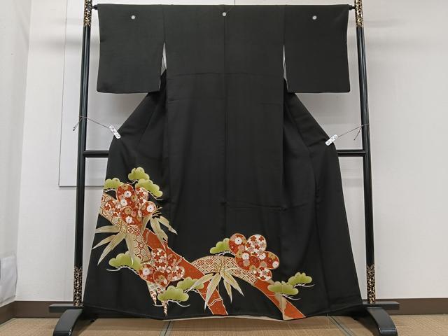平和屋着物□豪華黒留袖 駒刺繍 笹竹松花文 金彩 正絹 逸品 CABH5336xi