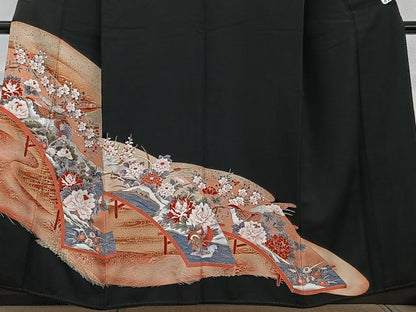平和屋着物■豪華黒留袖　駒刺繍　流水渡橋花鳥文　金彩　正絹　逸品　CABH5337xi