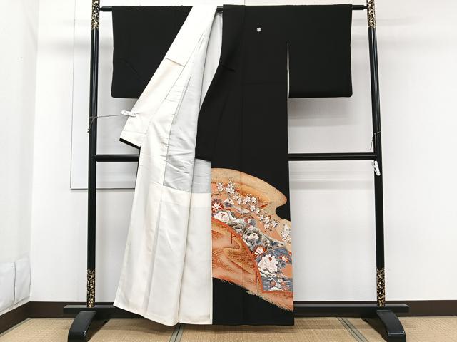 平和屋着物■豪華黒留袖　駒刺繍　流水渡橋花鳥文　金彩　正絹　逸品　CABH5337xi