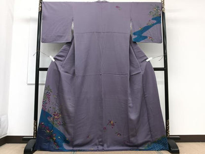 平和屋着物■訪問着　流水草花文　金彩　ロング丈　正絹　逸品　CABH5338xi