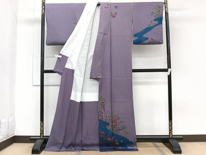 平和屋着物■訪問着　流水草花文　金彩　ロング丈　正絹　逸品　CABH5338xi