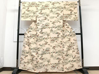 平和屋着物■上質な小紋　流水花鳥文　正絹　逸品　CABH5339xi