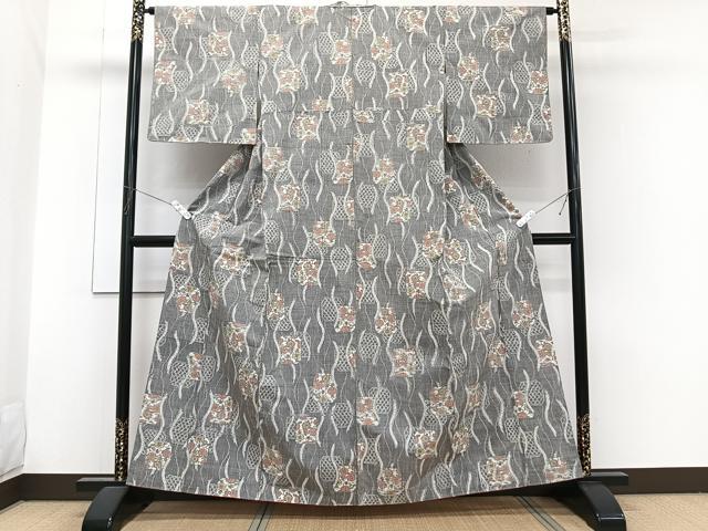 平和屋着物■上質な紬　色紙草花文　正絹　逸品　CABH5346xi
