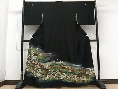平和屋着物■豪華黒留袖　御所車人物風景文　暈し染め　金銀彩　正絹　逸品　CABH5347xi
