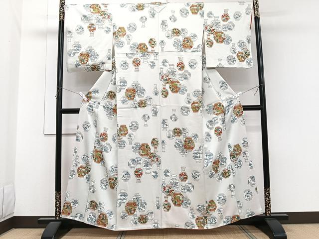 平和屋着物■上質な小紋　花瓶文　金彩　正絹　逸品　CABH5349xi