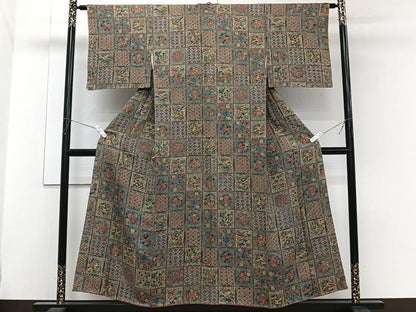 平和屋着物■上質な小紋　格子花文　松竹梅　正絹　逸品　CABH5350xi