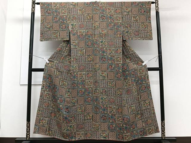平和屋着物■上質な小紋　格子花文　松竹梅　正絹　逸品　CABH5350xi