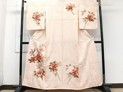 平和屋着物■訪問着　手描き　草花文　正絹　逸品　CABH5352xi