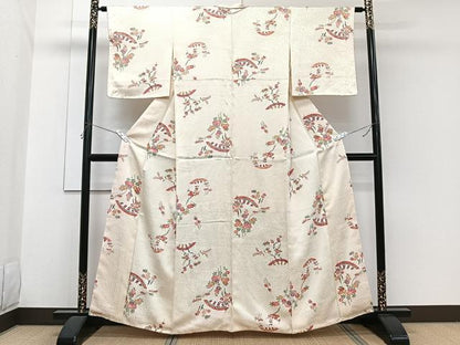 平和屋着物■上質な小紋　型染め　草花文　正絹　逸品　CABH5357xi
