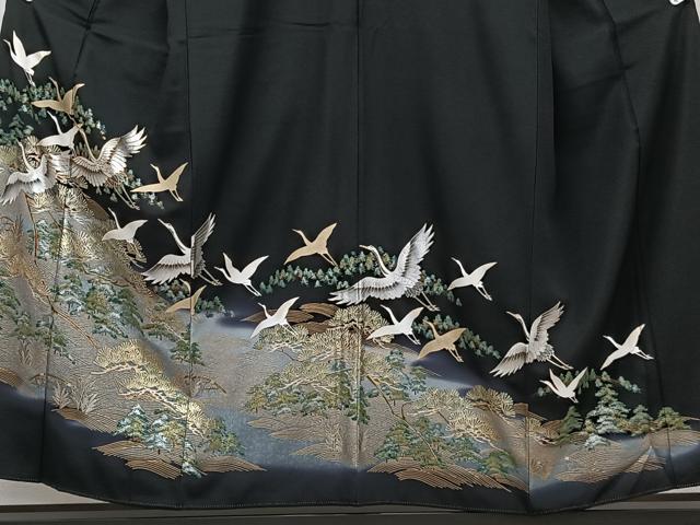 平和屋着物■豪華黒留袖　籬飛鶴風景文　暈し染め　金銀彩　正絹　逸品　CABH5361xi