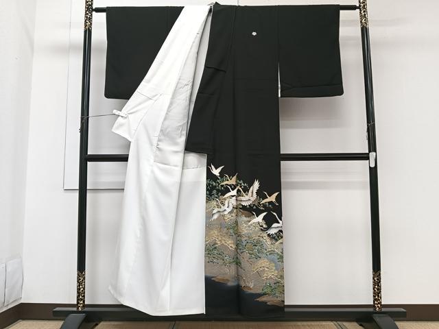 平和屋着物■豪華黒留袖　籬飛鶴風景文　暈し染め　金銀彩　正絹　逸品　CABH5361xi