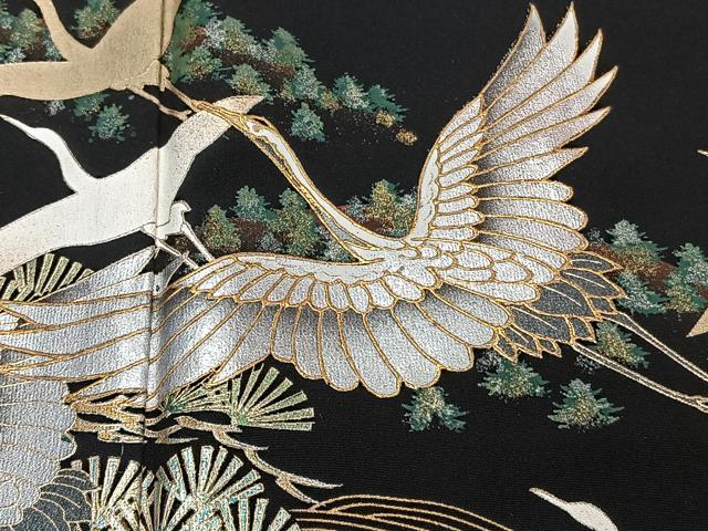 平和屋着物■豪華黒留袖　籬飛鶴風景文　暈し染め　金銀彩　正絹　逸品　CABH5361xi