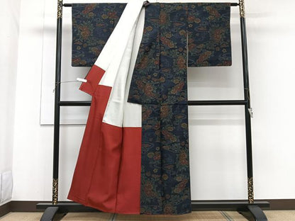 平和屋着物■上質な紬　流水草花文　正絹　逸品　未使用　CABH5514xi