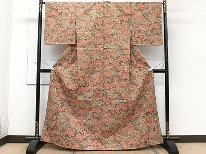 平和屋着物■本場染大島紬　草花文　正絹　逸品　未使用　CABH5515xi