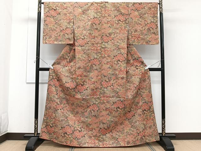 平和屋着物■本場染大島紬　草花文　正絹　逸品　未使用　CABH5515xi