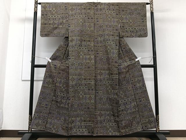 平和屋着物■本場染大島紬　幾何学文　正絹　逸品　CABH5516xi