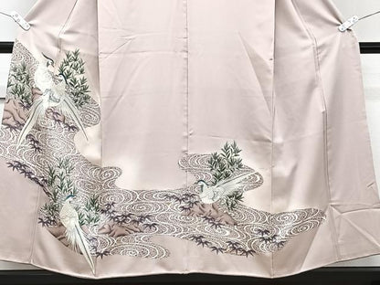 平和屋着物■豪華色留袖　刺繍　降臨尾長鳥草木文　銀彩　正絹　逸品　CABH5520xi