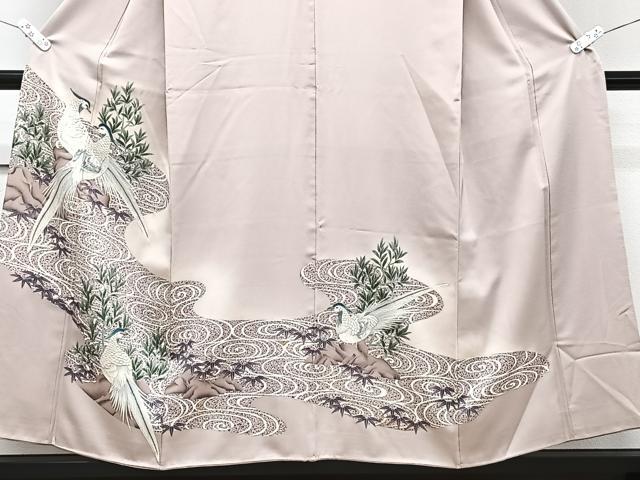 平和屋着物■豪華色留袖　刺繍　降臨尾長鳥草木文　銀彩　正絹　逸品　CABH5520xi