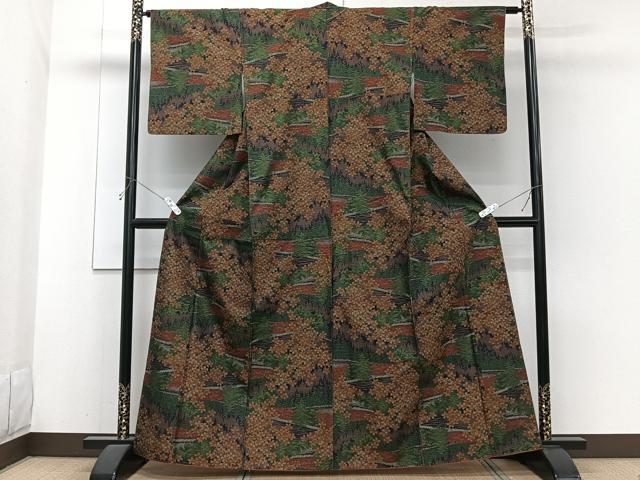 平和屋着物■上質な紬　樹林文　正絹　逸品　CABH5523xi