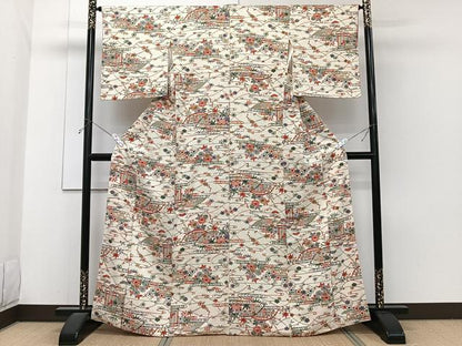 平和屋着物■上質な小紋　型染め　籬流水草花文　正絹　逸品　CABH5524xi